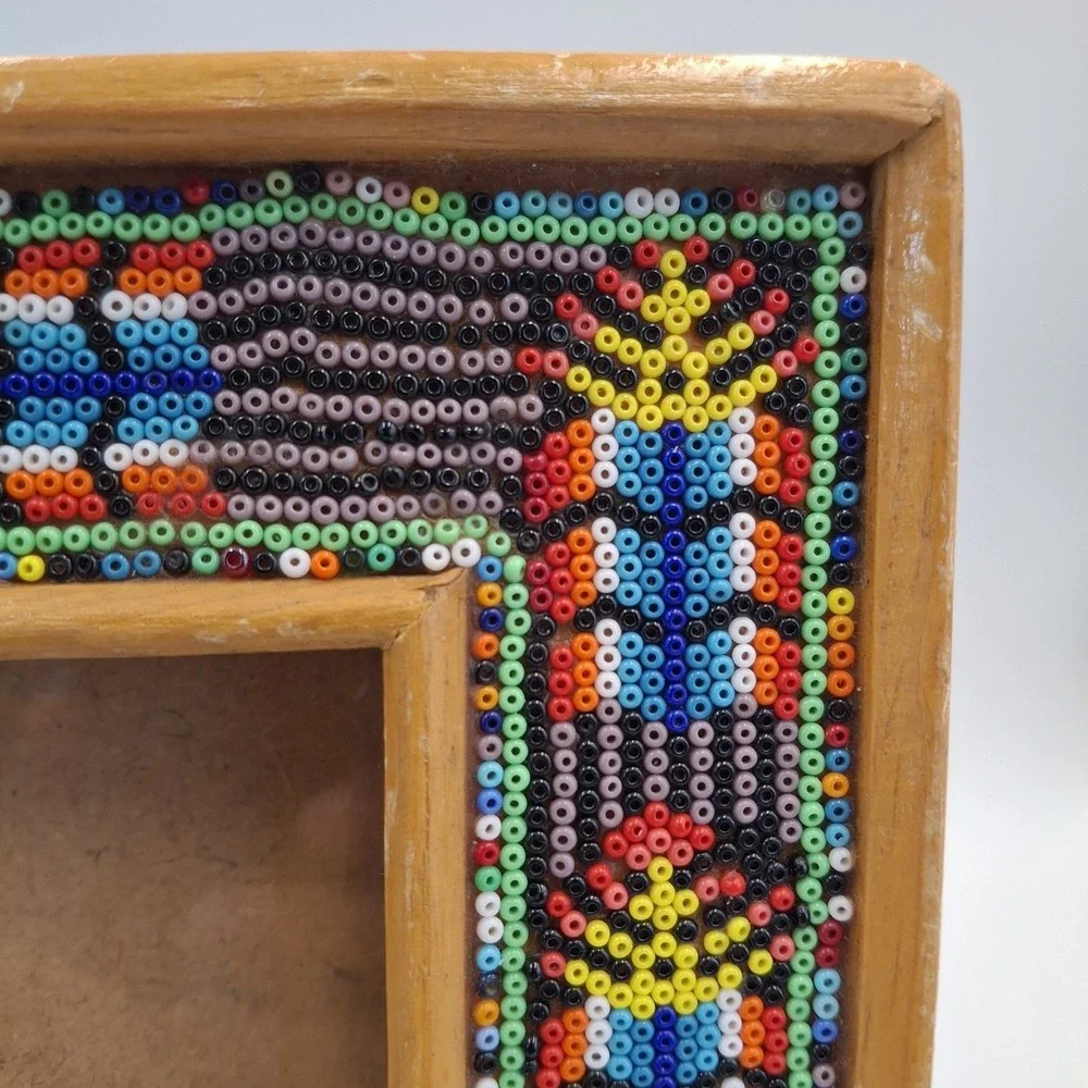 Huichol Beaded Wooden Picture Frame Mexican Folk Art Boho Native Vintage 8x10